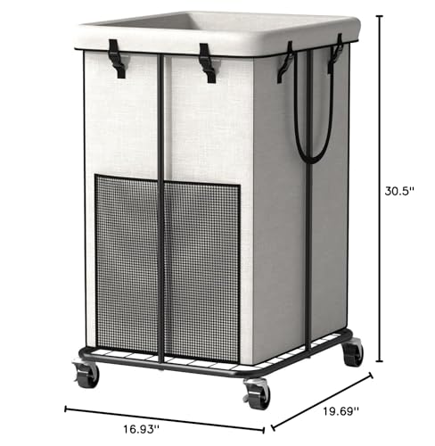 150L Large Laundry Basket with Wheels, Rolling Laundry Hamper with Removable Laundry Bag & Metal Frame, Oxford Fabric Dirty Clothes Hampers for Bedroom, Laundry Room, Bathroom, Dorm(White) - color: White