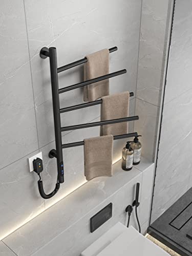 ESOP Heated Towel Racks 180° Rotatable Towel Rack with Timer, 1H-8H, 82W Wall Mounted Towel Warmer Racks, Constant Temperature Heated Towel Warmer for Bathroom, Kitchen, Black