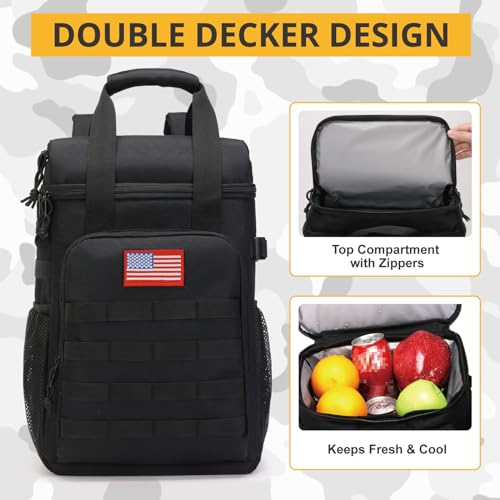 Tactical Backpack Cooler,Lunch Backpack for Men Adults Work with Handle,Soft Cooler Backpack Insulated Waterproof Leak Proof - color: Black