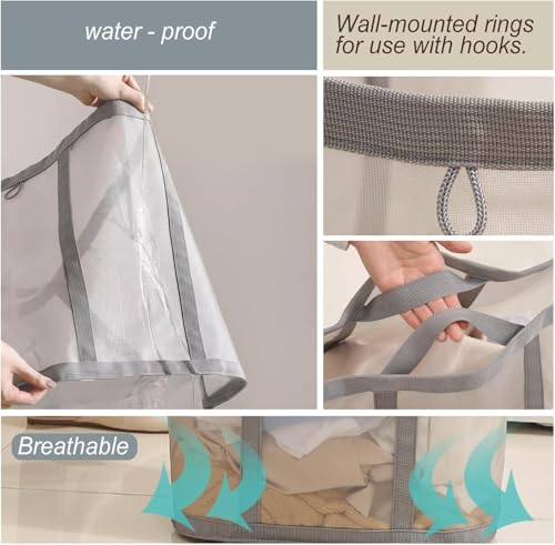 Mesh Bag with Handles, Collapsible Laundry Basket, Foldable Laundry Bag, Breathable Folding Beach Bag,Space-saving Travel Tote Bags (2, Blue) - color: Blue