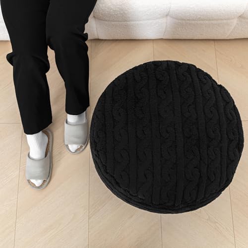 Asuprui Round Pouf Ottoman Stuffed Pouf Foot Stool Floor Chair for Living Room Bedroom Filled Boho Foam Ottoman Foot Rest for Couch 20 Diameter x 12 Height Black Pouf with Filler - color: Black Pouf With Filler