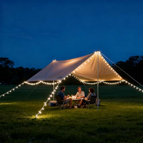 Solar Rope Lights for Outdoor Camping, 30 LED Waterproof String Lights with 8 Modes & Remote, 2.2x10ft Guide Lines, IP42, Patio, Party, Halloween Christmas Decoration