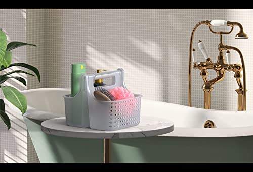 Brookstone Modern Large Portable Shower Caddy with Soft Silicone Carrying Handle, Bathroom Organizer Basket, Plastic Bath Tote and Shower Organizer, Quick Dry Drainage Holes, BPA Free, Clear - color: Clear / Frost
