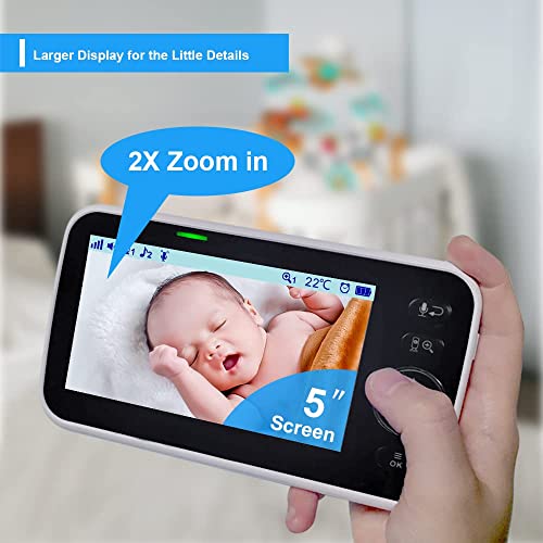HelloBaby HB6550 5" Baby Monitor 3 Cameras, 26-Hour Battery, Pan-Tilt-Zoom,1000ft Range Video Audio Baby Monitor No WiFi, ECO, Night Vision, 2-Way Talk, 8 Lullabies and Temperature, Ideal Gifts - size: 3 Cams-HB6550