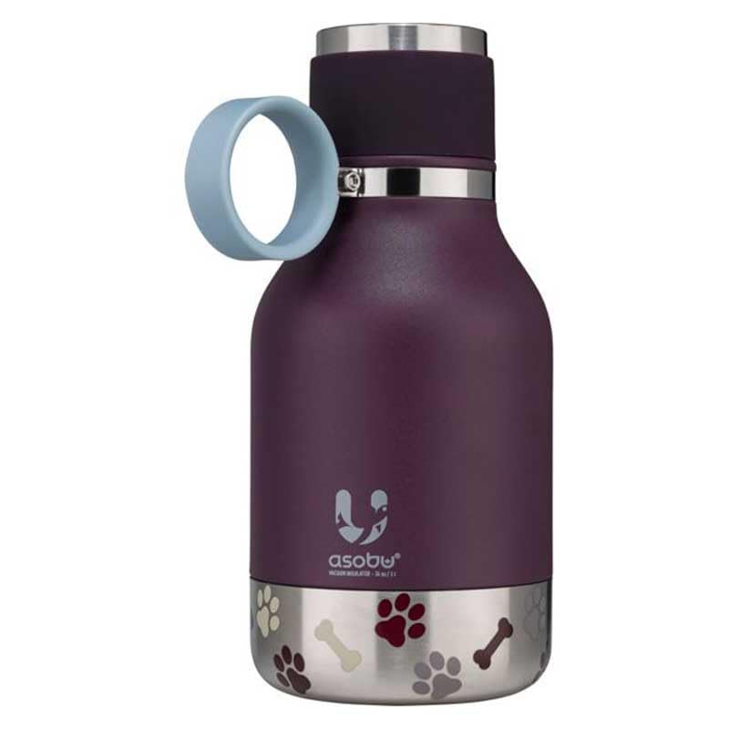 Asobu Buddy Bottle a Stainless Steel Insulated Water Bottle for with Removable Dog Water Bowl and Dog Food and Treat Storage Bowl (Burgundy, 37 Oz Water Bottle with Bowl) - color: Burgundy