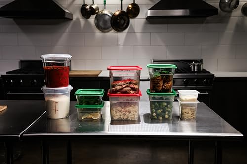 Cambro Food Storage Container with Lid - 6 QT (Quart) Square, Classic Series with Red Lid, Commercial Grade for Food Prep, Clear, 2 Pack - size: 6 QT + Lid