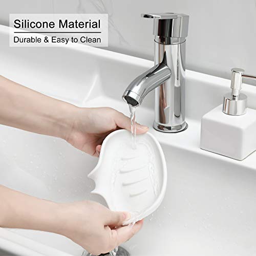 SUBEKYU Silicone Soap Dish for Bathroom,Bar Soap Holder for Shower with Draining Tray, Waterfall Soap Tray for Kitchen Sink, Set of 2 (2 * White) - color: 2 * White