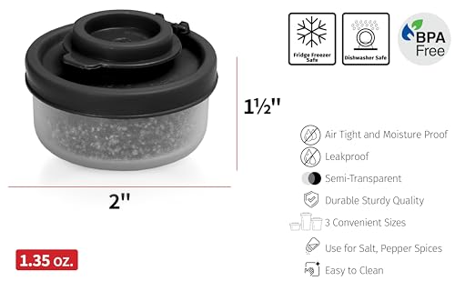 SIGNORAWARE Salt and Pepper Shakers Moisture Proof Set of 2 Small Mini Salt Shaker to go Camping Picnic Outdoors Kitchen Lunch Boxes Travel Spice Set Clear with Red Covers Plastic Airtight Dispenser - color: Black/White