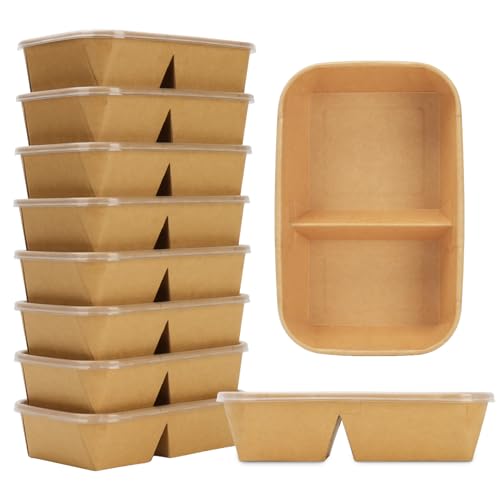 8 Pack 32oz Paper Lunch Box Bento Boxes, 2-Compartment Kraft Brown Paper Take Out Food Containers with Lids, Leakproof Microwave Safe, Disposable To Go Boxes for Picnic Office Catering, Transparent - color: Transparent Lid & Kraft Brown Box