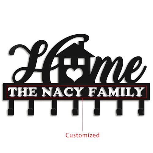 Personalized Key Holder for Wall, Metal Key Holder Wall Mount, Sweet Home Coat Rack for Living Room Bedroom Entryway, Mounted Key Hanger with Hooks, Housewarming Gift (05-Home) - color: 05-Home