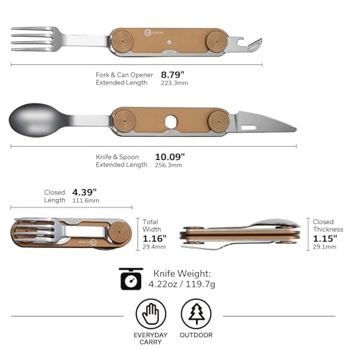 CIVIVI Partake 4-in-1 Camping Utensil, Detachable Stainless Steel Folding Knife, Fork, Spoon & Bottle Opener Multi-Tool, with Waxed Canvas Pouch for Travel Camping Hiking, C24032C-2, Coyote Brown - color: Coyote Brown