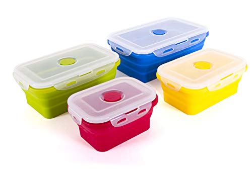 Kitchen Home Thin Bins Collapsible Containers – Set of 4 Rectangle Silicone Food Storage Containers – BPA Free, Microwave, Dishwasher and Freezer Safe - size: Rectangle - Assorted Sizes - Set of 4