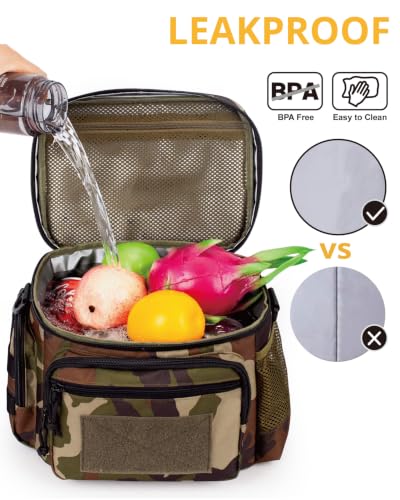 ATRIPACK Lunch Box for Men, Tactical Lunch Bag MOLLE Webbing Leakproof Insulated Lunch Cooler Women Adult Meal with Adjustable Shoulder Strap Lunch Pail - color: Camo Green, size: Medium