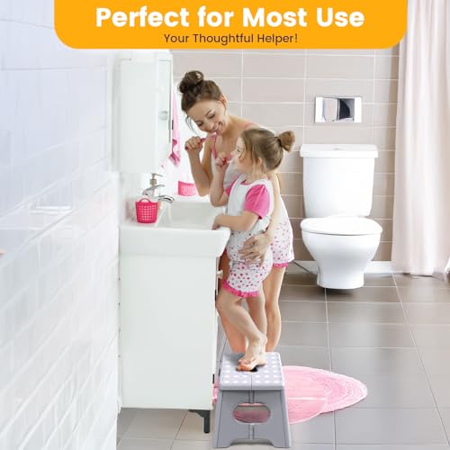 HBTower Folding Step Stool 9 Inch - Holds 600 lb, Non-Slip Surface & Carry Handle - Sturdy Step Stool for Kids, Toddlers & Adults - Compact Foldable Foot Stool for Kitchen, Bathroom, Bedroom(White) - color: White