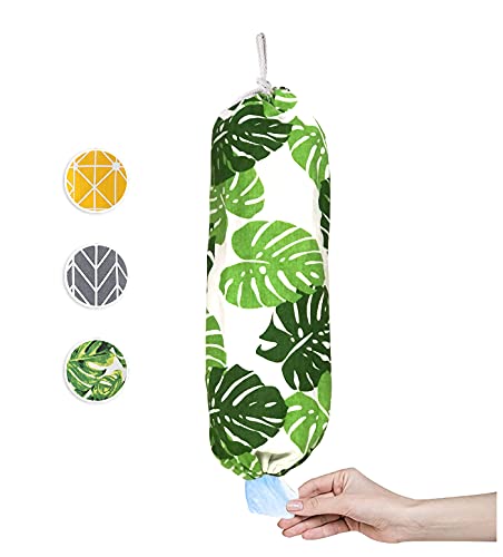 Green Wall Mount Plastic Bag Organizer - Washable Large Grocery Bag Storage Dispenser for Home Kitchen Travelling, Free Adjustment with Drawstring, 22x9 - color: green