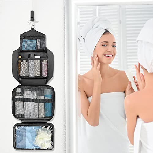 Maliton Toiletry Bag for Men & Women Travel Toiletry Bag Hanging Toiletry Bag Hygiene Bag with 4 Compartments Waterproof Bathroom Shower Bag for Traveling(Black) - color: Black
