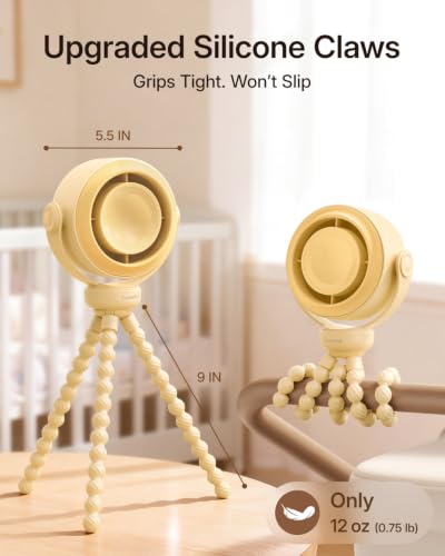 SWEETFULL Portable Stroller Fan, Pinch-Proof Baby Fan, 5-Speed Quiet Mini Clip on Fan, USB-C Rechargeable Battery, LED Display for Car Seat, Crib & Travel - Yellow - color: Yellow