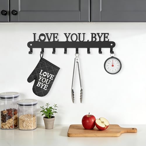 Key Holder for Wall - 'Love You Bye' Key Hooks,Key Holder Wall Mount Self Adhesive, Key Rack Wall Mount for Wall No Drill for Living Room, Kitchen, Bathroom, Garage (White, 6 Hooks) - color: Love You Bye' Black 2p