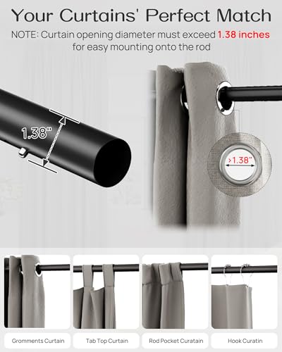 Tension Curtain Rod by EZFurni, 42-123 Inches, Heavy Duty Tension Rods for Windows, Adjustable Spring Loaded Curtain Rods No Drilling, Renter Friendly, Hold Up Blackout Curtains and Non Slip, Black - color: Black, size: 42-123 Inches