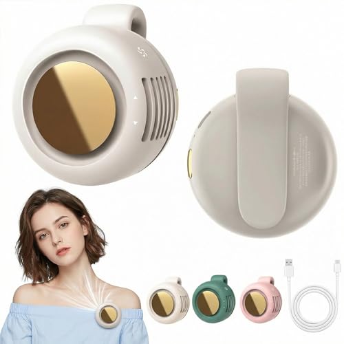 Portable Silent Mini Bladeless Electric Fan, 360° Rotatable Small Fan Clip On Shirt & Waist, Hands-Free Adjustable 3 Speeds Small Cooler Fans For Outdoor & Travel & Office (White) - color: White