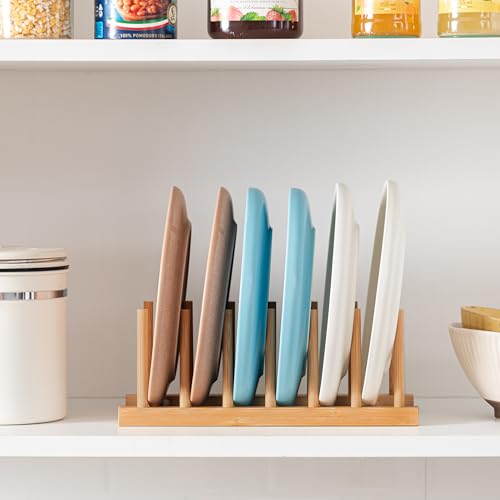 HBlife Bamboo Dish Plate Bowl Cup Book Pot Lid Cutting Board Drying Rack Stand Drainer Storage Holder Organizer Kitchen Cabinet(Keep Dry) - color: Bamboo 6 Slots 1pcs