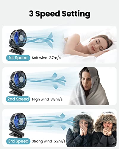 Gaiatop Portable Clip on Fan Battery Operated, Small Powerful 3 Speed Quiet 360° Rotate, USB Rechargeable Mini Personal Cooling Fan for Desk Table Home Office Stroller Camping Women Gifts Black Blue - color: black blue