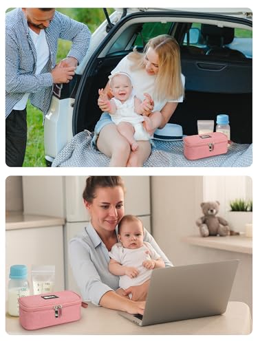 SUNMON Breast Milk Cooler Bag with Real-Time Temperature Display, Portable Travel Breastmilk Storage Case, Includes 2 Reusable Ice Packs, for Pumping Moms on The Go (Pink) - color: Pink