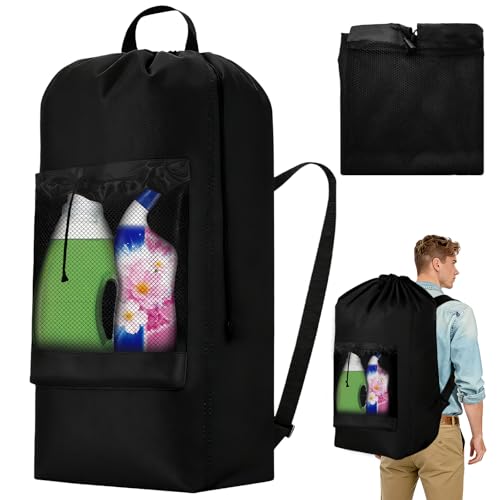 Laundry Backpack,120L Large Backpack Laundry Bag with Adjustable Shoulder Straps and Mesh Pocket, Durable Nylon Travel Laundry Bags Drawstring for College Dorm Essentials Laundromat Apartment Camping