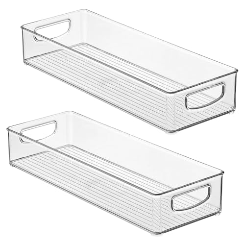 iDesign Slim Extra Long Clear Storage Bin, 2-Pack | Narrow, Stackable, Kitchen or Pantry Organizer - size: 16 x 6 x 3, style: Pack of 2
