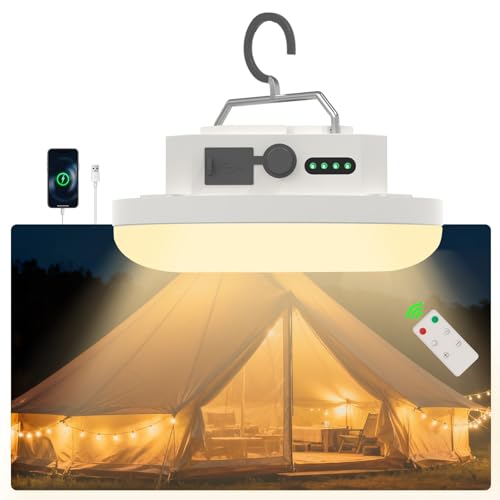Rechargeable LED Camping Lantern 4000LM with Remote – Tent Light, Warm/Neutral/Cool 3 Modes & Stepless Dimming, IPX5 Waterproof, Magnetic Hook, Portable for Camping & Glamping - size: 30-White(Max)