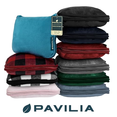 PAVILIA Travel Blanket Pillow, Soft Airplane Blanket 2-IN-1 Combo Set, Plane Blanket Compact Packable, Flight Essentials Car Pillow, Travelers Gift Accessories Luggage Backpack Strap, 60x43 Slate Blue - color: Dusty Blue
