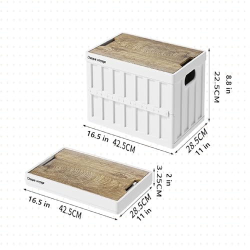 7.93-13.21 gallon large capacity camping folding box storage box organizing box, suitable for home, outdoor camping, car use - black, white, green (White stripes, 16.5x11x8.6)