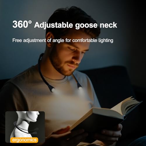 LED Rechargeable Neck Reading Light, Suitable for Reading Books with 3 Color Temperatures, 90 Hour Long-Lasting Recharging Lamp, Ergonomic, Suitable for Reading, Weaving, and Repairing