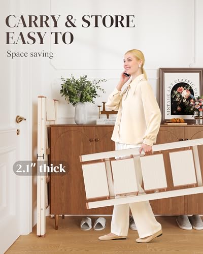 4 Step Ladder, Folding Step Stool with Wider Pedal, Anti-Slip Feet & Non Slip Stripes, Aluminum Sturdy Material, 300Lbs Capacity, Elegant Look of Cream Chocolate Better Matches Your Home - color: Cream Chocolate, size: 4 Step