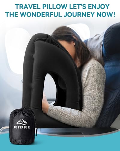 Inflatable Travel Pillow, Airplane Neck Pillow Comfortably Supports Head and Chin for Airplanes, Trains, Cars Office Napping on The Tray Table (Black) - color: Black(standard)