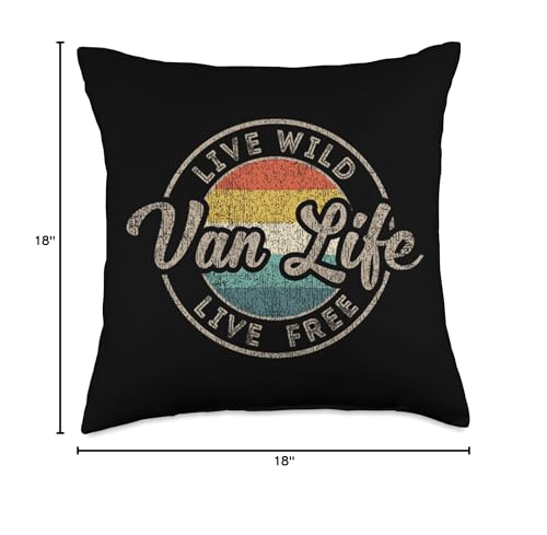 Retro Van Life Gift Vintage Van Dwellers Nomads Van Life Throw Pillow - size: 18x18