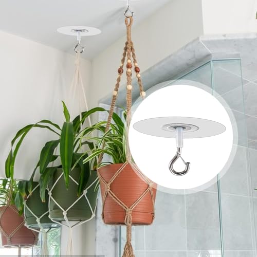 JJLFresheners Adhesive Ceiling Hooks with Safety Clasp, Stick-On Wall Hooks for Plants, Wind Chimes, Home Storage and Bathroom Decor