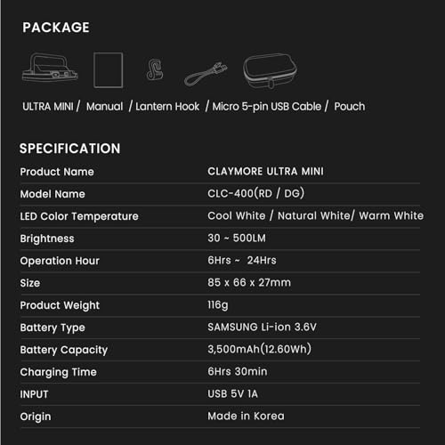 CLAYMORE Ultra Mini (Red) - Outdoor Rechargeable LED Light for Camping, Tent, Backpacking, Emergency and Industrial Use. Waterproof, Portable Lantern with USB-C, Up to 24 Hours Battery Life. - style: Red (Ultra)