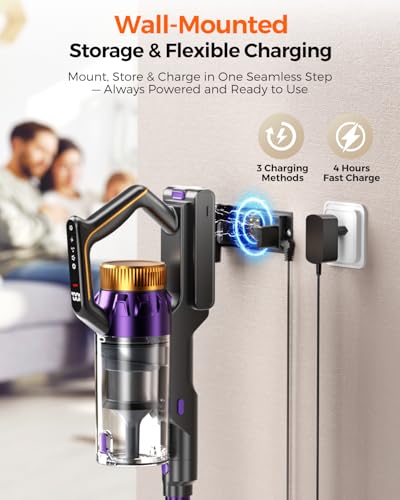 Cordless Vacuum Cleaner for Home, 580W/48KPa Powerful Suction, 65 Min Runtime, Lightweight Stick Vacuum with LED Screen & Wall Mount, Handheld Vacuum for Pet Hair, Carpet & Hard Floors