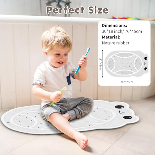 Upgraded Kids Bathtub Mat Non Slip, Low-Odor Natural Rubber Bath Mat with Strong 18mm Suction Cups, Flat Non-Slip Surface, 30"x18" Cute Frog Design, Shower Mat Fast Draining for Smooth Tubs, Beige - color: Beige