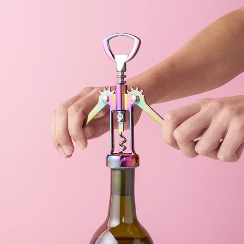 Blush Winged Corkscrew, Iridescent Bottle Opener, Cork Remover, Rainbow Wine Gift Accessory, Mirage, Set of 1 - style: Winged Corkscrew