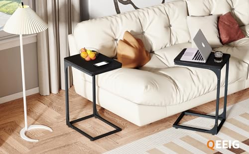 QEEIG C Table Side Table Set of 2 Living Room Sets C Shaped Couch Tray End Tables Modern, Black (017-30B) - color: Black, size: 11.8"W x 15.7"D x 25.6"H (2P)