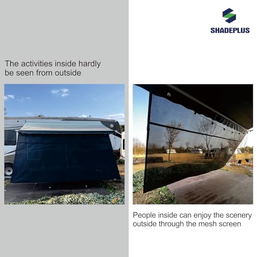 RV Awning Side Shade 9'X7',Black Mesh RV Awning Sun Shade Screen,Universal Trailer Sunshade Screen with Complete Kits,Improves Shadow and Privacy. - color: Black With Zipper, size: 9'X7'Side Shade Screen
