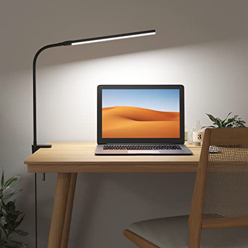 Lepro Clip on Desk Lamp LED Reading light Dimmable USB Small Clamp Lamp with 3 Color Modes 10 Brightness, Adjustable Flexible Gooseneck Table Light for Bed Headboard, Nail, Home Office,Computer(Black) - color: Black