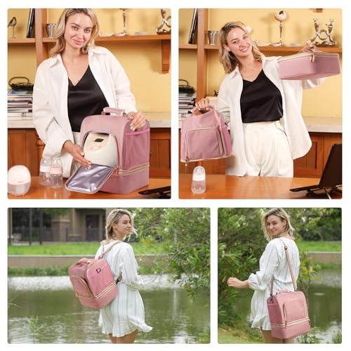 NCVI Breast Pump Bag, Double Layer Removable Pump Bag for Spectra S1, S2, Medela, Breast Pump Backpack with Ice Pack, Insulated Breast Milk Cooler Bag for Working Nursing Moms, Pink - color: Pink