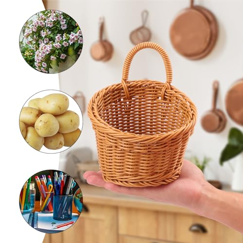 6 Pack 6.3 x 5 inch Woven Hanging Fruit Basket, Wall Hanging Wicker Baskets, Wall fruit Wicker Basket for Kitchen, Planter, Vegetable & Fruit, Boho Home Decor - size: 6 Pack 6.3 x 5 inch