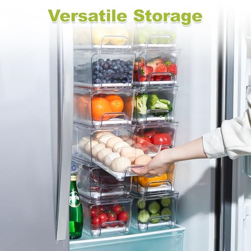 4-Pack Refrigerator Drawer Organizer Bins, Clear Stackable Pull Out Fridge Organizers and Storage Container, with Strainer Layer for Fruits, Vegetables, Drinks, Snack and Food - size: 4 Pack