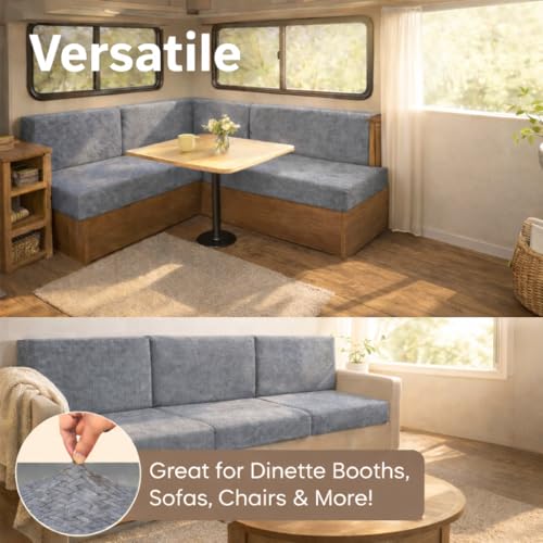 RV Dinette Cushion Covers – Short Backrest (12–16”H x 36–40”L) – 4-Piece RV Booth Seat Cover Set – No-Slip Drawstring Cord-Lock Fit – Washable, Modern Replacement Covers
