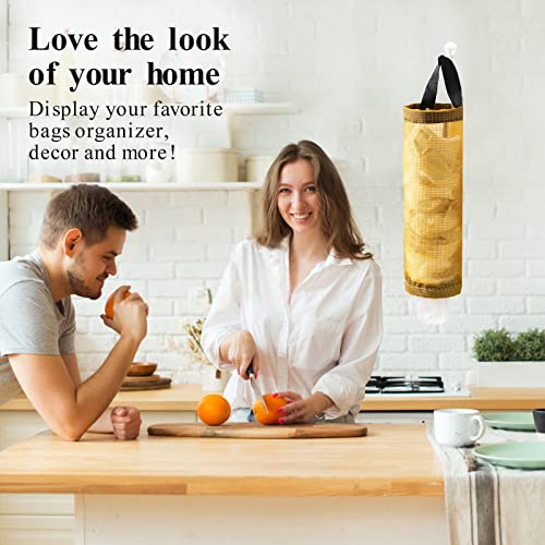 TOGETRUE Plastic Bag Holder, Mesh Grocery Bag Holder Hanging Storage Bag Dispenser (Yellow 2 Packs) - color: Yellow 2 Packs