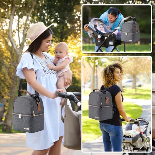 Breastmilk Cooler Bag with Ice Pack Fits 6 Baby Bottles up to 9 Ounce, Breast Milk Pump Cooler Bag with Shoulder Strap for Nursing Mom Daycare, Work, Travel- Dark Grey - color: Deep Grey